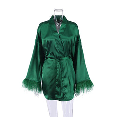 Satin Feather Bathrobe & Mini Dress