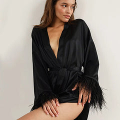 Satin Feather Bathrobe & Mini Dress