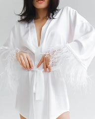 Satin Feather Bathrobe & Mini Dress