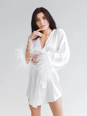 Satin Feather Bathrobe & Mini Dress