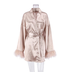 Satin Feather Bathrobe & Mini Dress